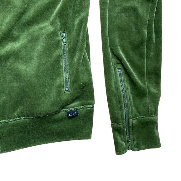 Vintage BCBG Y2K Velour Track Jacket Olive Green Zip Up Embroider Gothic Logo-S - Picture 7 of 13